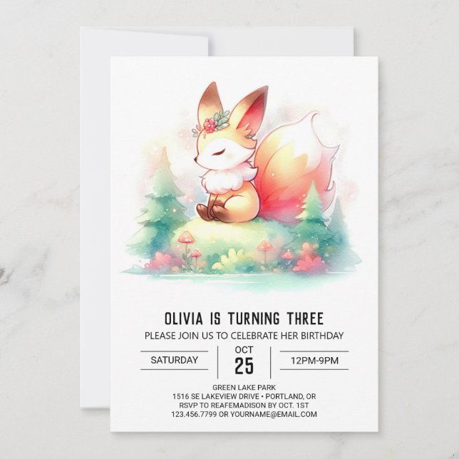 Minimalist Modern Fox Birthday digital Invitation (Front)