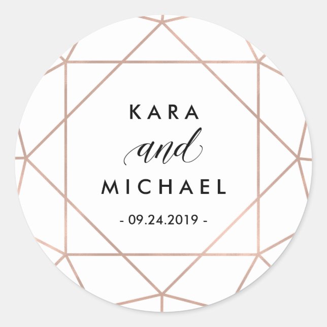 Minimalist Modern Geometric Diamond Wedding Classic Round Sticker (Front)