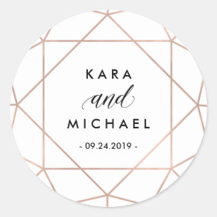 Minimalist Modern Geometric Diamond Wedding Classic Round Sticker