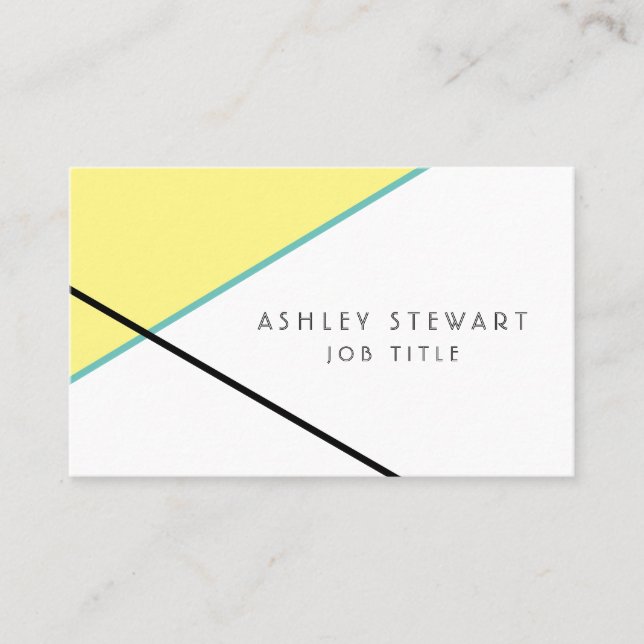 Minimalist Modern Geometric Yellow & Teal Business Card (Front)