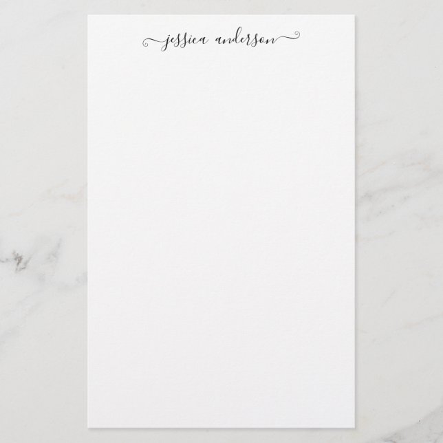Minimalist Modern Girly Black Script Calligraphy Stationery (Front)