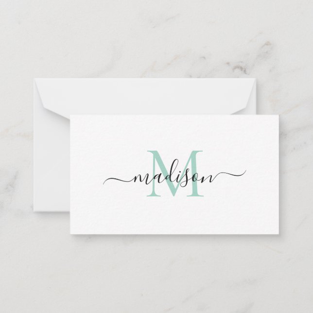 Minimalist Modern Girly Monogram Script Mint Green Card (Back)