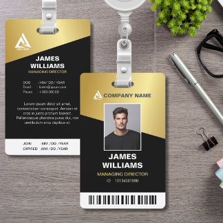 Minimalist Modern Gold & Black | Barcode ID ID Badge