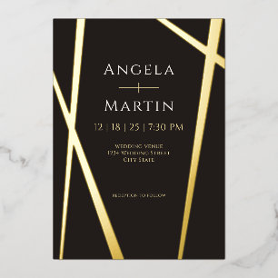 Minimalist Modern Gold Black Foil Invitation