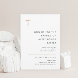 Minimalist Modern Gold Cross Baptism Invitation