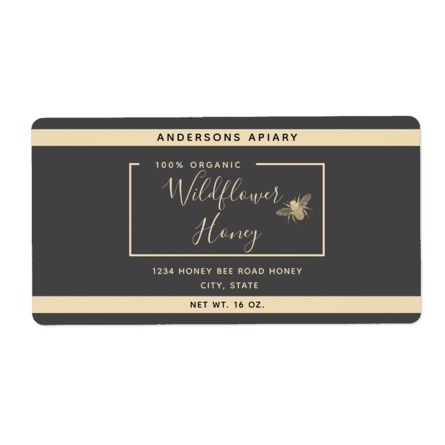 Minimalist Modern gold honey bee honey jar  Classi (Front)