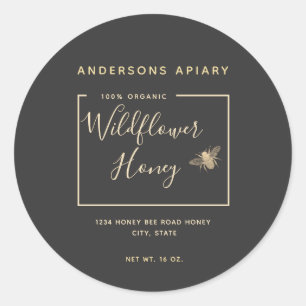 Minimalist Modern gold honey bee honey jar Classi Classic Round Sticker