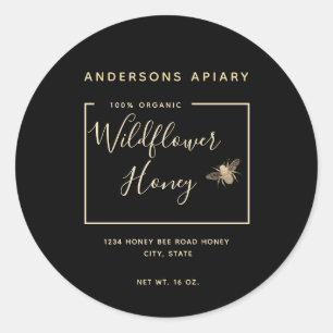 Minimalist Modern gold honey bee honey jar Classic Round Sticker
