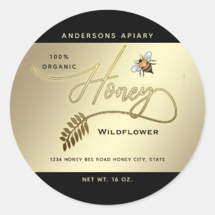 Minimalist Modern gold honey branch bee  jar   Classic Round Sticker