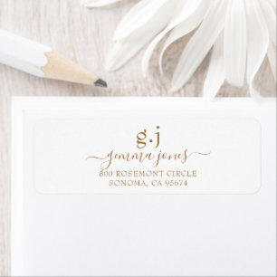 Minimalist Modern Gold Monogram Script Name Return Address Label