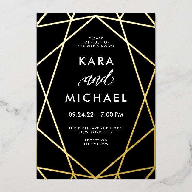Minimalist Modern Gold on Black | Wedding (Front)
