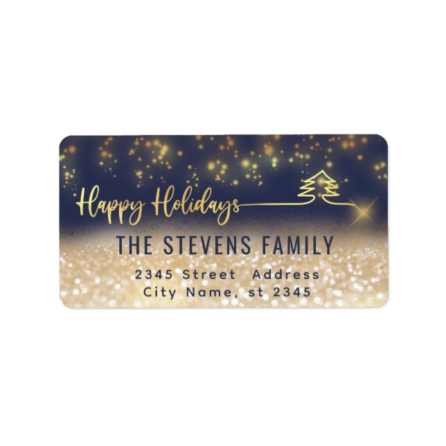 Minimalist modern gold script Happy Holidays Class Label (Front)