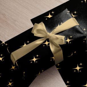 Minimalist modern gold stars black Christmas gift Wrapping Paper
