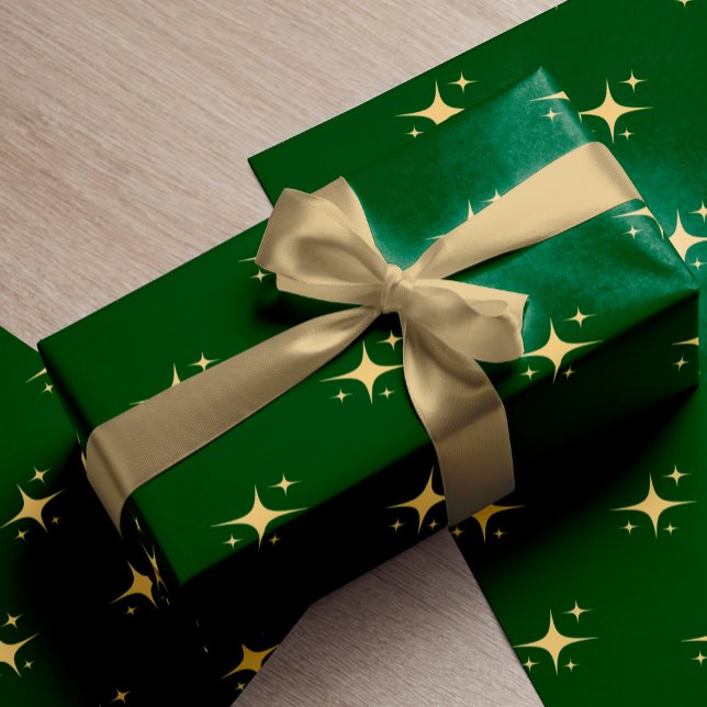 Minimalist modern gold stars green Christmas gift Wrapping Paper (Creator Uploaded)