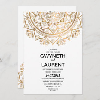 Minimalist Modern Golden Luxury Mandala Wedding Invitation
