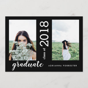 Minimalist Modern Graduate Two Photos   Black Invitation