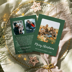 Minimalist Modern Green 3 Photo Christmas News Holiday Card
