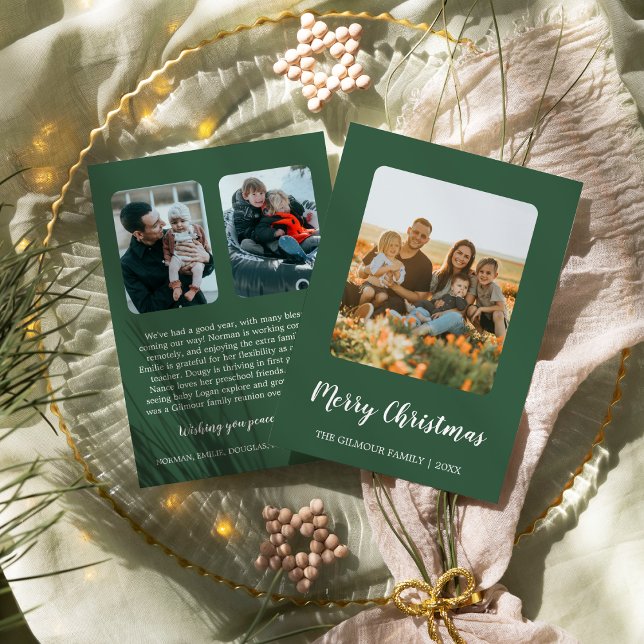 Minimalist Modern|Green 3 Photo Christmas News Holiday Card (Creator Uploaded)