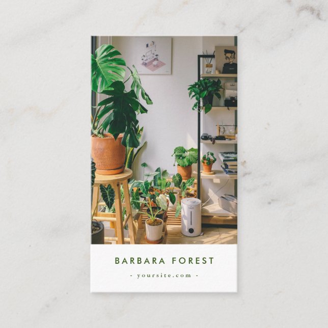 Minimalist Modern Green Plant Garden Qr Code Business Card (Front)