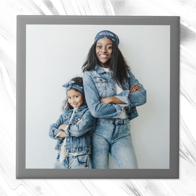 Minimalist Modern Grey Border Photo Ceramic Tile (Creator Uploaded)