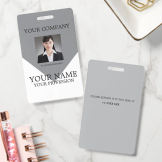 Minimalist Modern Grey Custom Employee Photo ID Badge