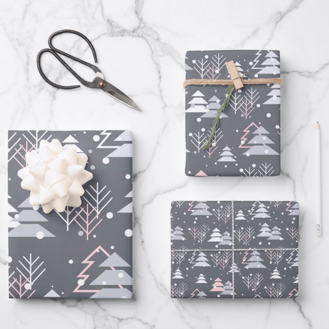 Minimalist Modern Grey Festive Cute Wrapping Paper Sheet (Front)