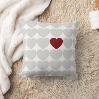 Minimalist Modern Grey & Red Hearts Cushion