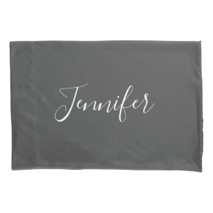 Minimalist Modern Grey White Chic Script Monogram  Pillowcase