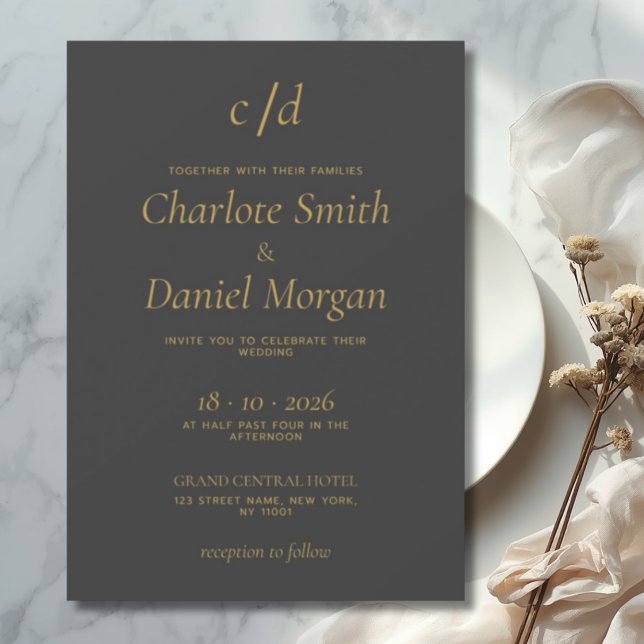Minimalist modern grey yellow wedding invitation (Creator Uploaded)