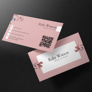 Minimalist Modern Hairstylist Pink Floral QR Code Business Card