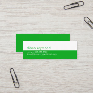 Minimalist Modern Half Green and White Simple Mini Business Card