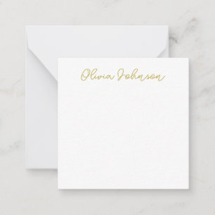 Minimalist Modern Handwriting Gold White Note Card