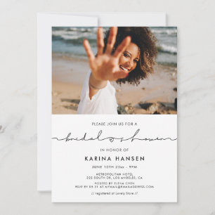 Minimalist modern handwritten bridal shower photo invitation