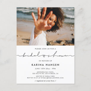 Minimalist modern handwritten bridal shower photo postcard