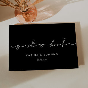Minimalist modern handwritten calligraphy wedding guest book