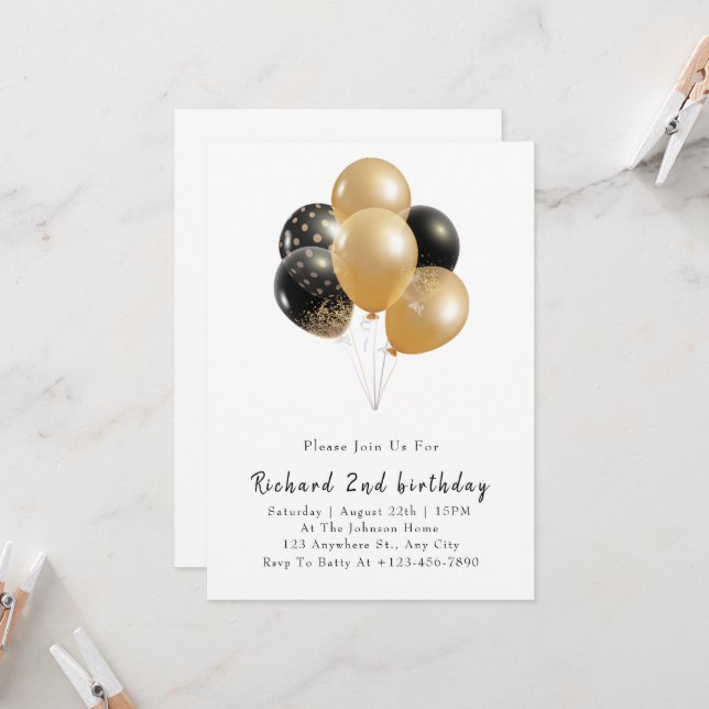 Minimalist modern happy  birthday invitation (Front/Back In Situ)