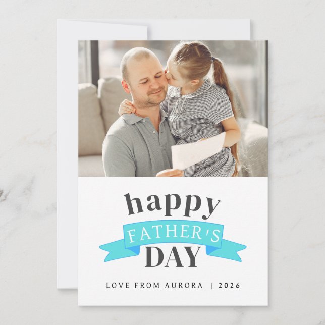 Minimalist Modern Happy Fathers Day 1 Photo Holiday Card (Front)