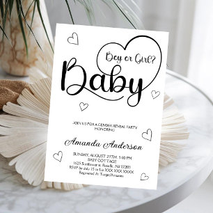Minimalist Modern heart Gender Reveal Invitation