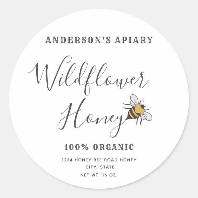 Minimalist Modern heart honey bee honey jar   Classic Round Sticker (Front)
