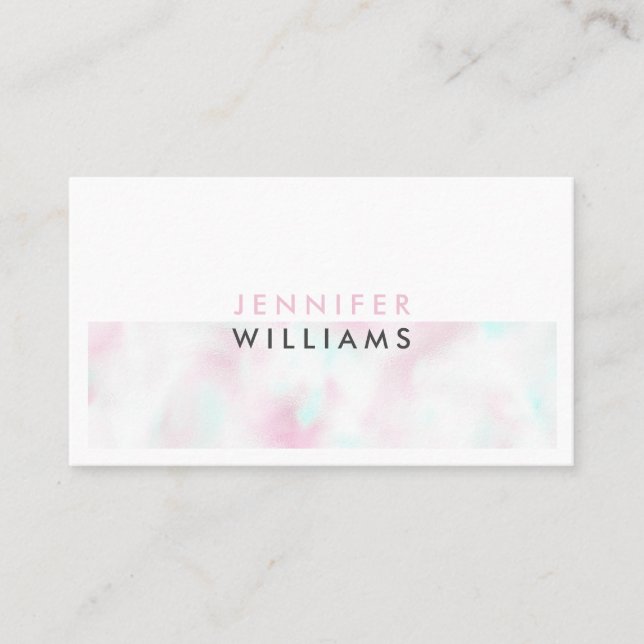 Minimalist Modern Holographic White Business Card (Front)