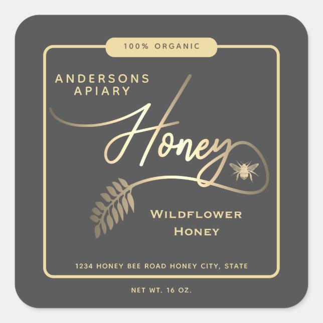 Minimalist Modern  honey bee honey jar Square Sticker (Front)