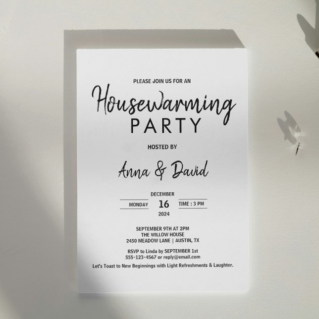 Minimalist Modern Housewarming Party Black & White Invitation (Minimalist Modern Housewarming Party Black & White Invitation simple home new house opening party )