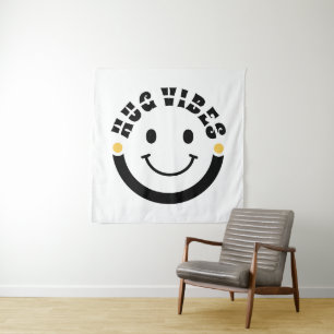 Minimalist Modern Hug Vibes Circle – Smile Curve Tapestry