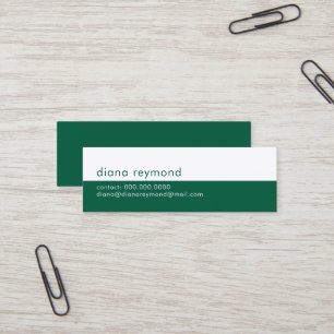 Minimalist Modern Hunter-Green and White Mini Business Card