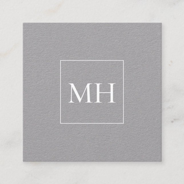 Minimalist Modern Initials Monogram Grey Kraft Square Business Card (Front)