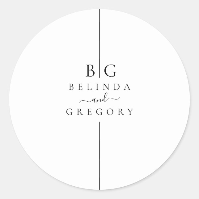 Minimalist Modern Inline Monogram Wedding Classic Round Sticker (Front)