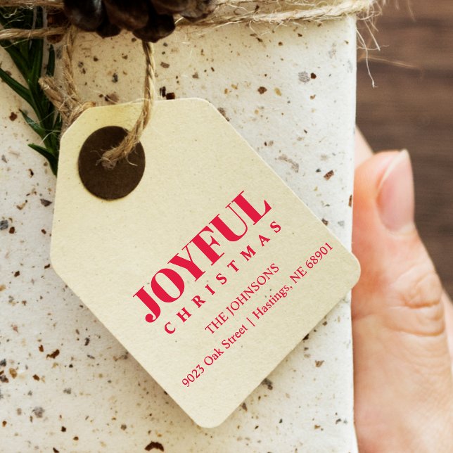 Minimalist Modern Joyful Christmas Family Address Self-inking Stamp (Minimalist Modern Joyful Christmas Family Address Rubber self-inking stamp.)