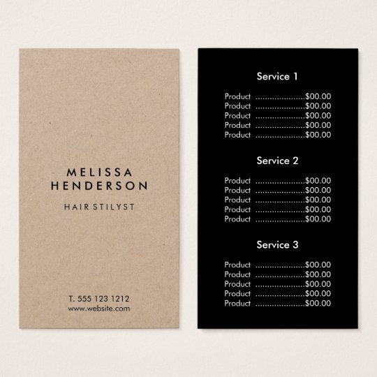 Minimalist Modern Kraft Price List Business Card