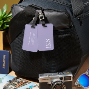 Minimalist Modern Lavender Purple White Monogram Luggage Tag