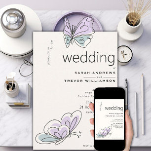 Minimalist Modern Lilac and Dusty Blue Butterfly Invitation